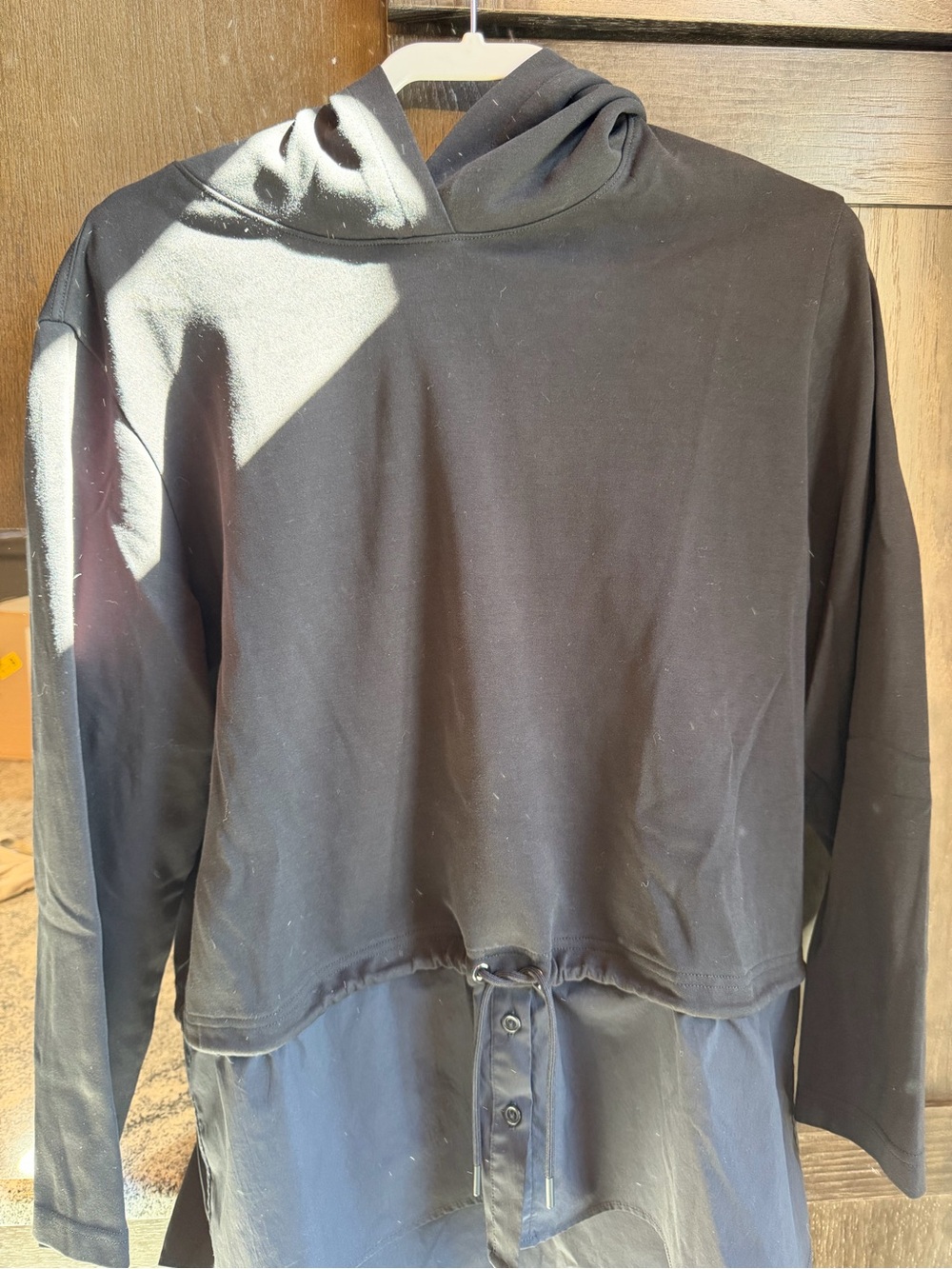 Athleta Black Layered Crewneck Hoodie Sweater